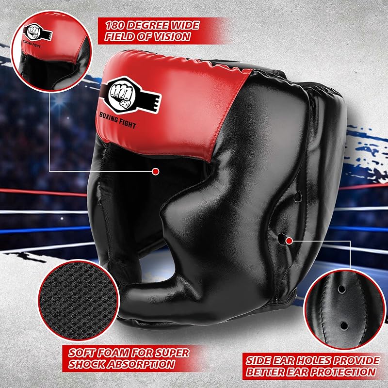 Sparring Head Guard with Gloves - Boxing Headgear for MMA, Kickboxing, Muay Thai & Boxing (Red & Blue, Small-Medium)