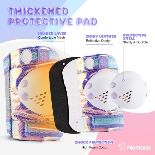 NEMONE Mermaid Roller Skates (Purple S) with Protective Gear Set Knee Elbow Wrist Guards Pads for Kids Girls (Purple S)