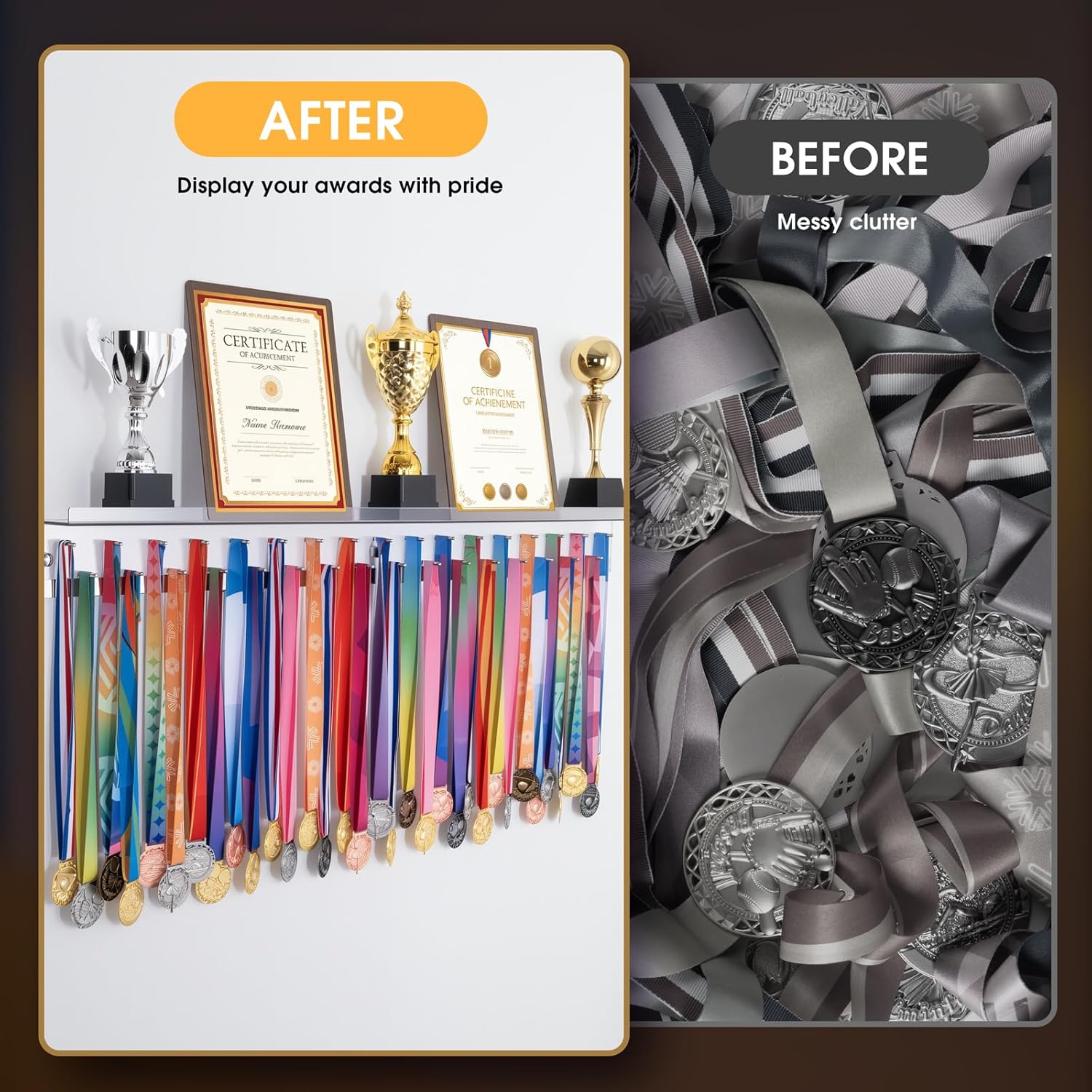 Omhuzsyo Medal Hanger Display Rack - Light Up Acrylic Trophy Shelf for Gymnastics, Running & More | Large 45.2”