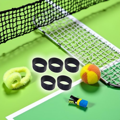 Sluswallow 5Pcs Black Tennis Racket Handle Rubber Ring Stretchy Tennis Racquet Band Overgrips, Tennis Racket Grips Racquet Accessories