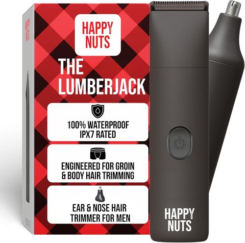 HAPPY NUTS Lumberjack 2.0 Men's Electric Body & Groin Hair Trimmer - Waterproof & Rechargeable Grooming Kit | Quiet Motor & Foil Shaver (Graphite)