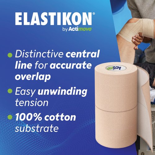 ELASTIKON by Actimove Elastic Athletic Tape - Provides Support for Sprains, Strains, Muscle Injuries - for Sport and Veterinary Applications - 4 in x 2.5 yd, 6 Rolls