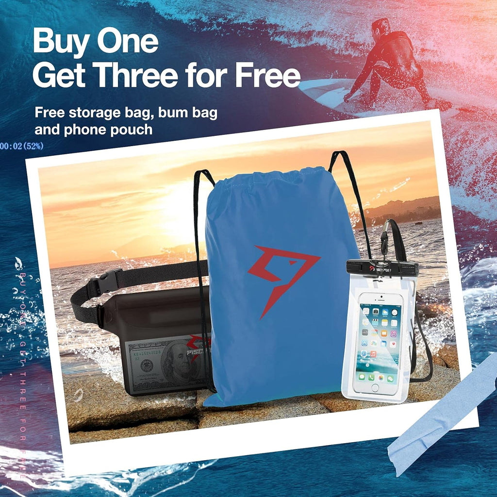 Piscifun Waterproof Dry Bag - Lightweight Roll-Top Backpack with Waist Pouch & Phone Case | 10L, 20L, 30L Options