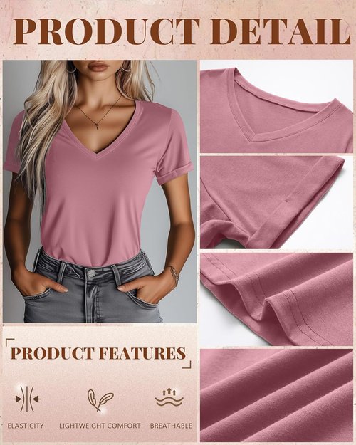 Ficerd Women's V-Neck T-Shirts - Casual Summer Short Sleeve Tops | Loose Fit & Trendy 3-Pack