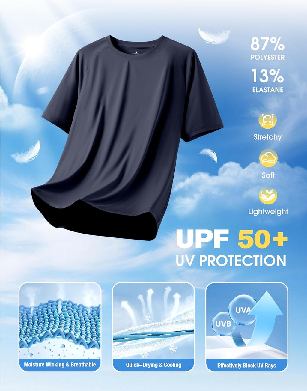Soothfeel Men's Quick-Dry Athletic Running T-Shirts - Short Sleeve Moisture-Wicking Gym Tees