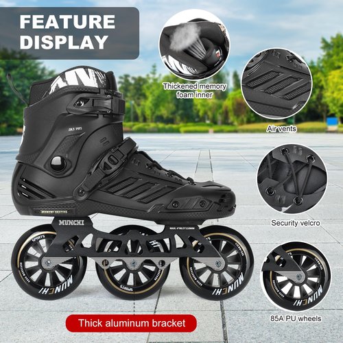 3 Wheels Fitness Inline Speed Skates for Unisex，110mm Roller Skates Blades (White, Men 9.5/Women 10.5 43)