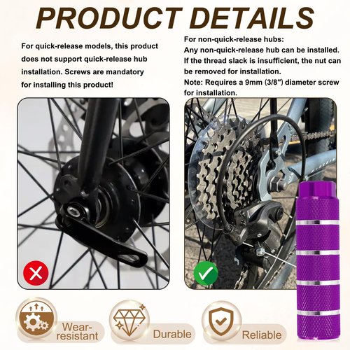 PATIKIL Bike Pegs Fit 3/8 Inch Axles, 4 Pack Aluminum Alloy Anti-Skid Lead Foot Bicycle Peg Back Seat Stands with Stripe for BMX Mountain Dirt Bike Cycling Rear Stunt Pegs, Purple/Black