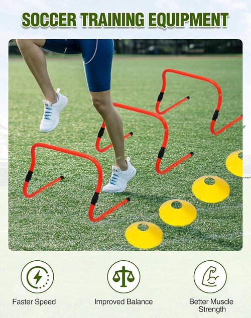 Lineslife Adjustable Agility Hurdles - Portable Speed Training Equipment with 4 Height Options for Athletes & Kids