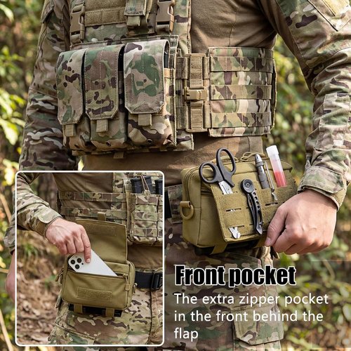Bvya Tactical Molle Admin Pouch - Versatile EDC Utility Tool Waist Pack with Flag Patch Included