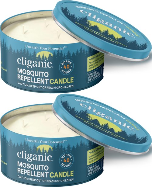 Cliganic Natural Mosquito Repellent Candle (Large 22oz, Pack of 2) | Citronella, DEET Free, Essential Oil Infused for Outdoor, Camping | Burns 40 Hours