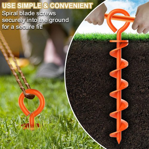 Eurmax USA Canopy Tent Stakes - Durable Corkscrew Shape Steel with Installation Tool & 4 Wind Ropes | Set of 4 (Orange)