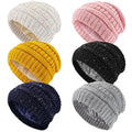 Handepo 6 Pieces Winter Knitted Satin Lined Beanie Hats for Women Satin Lined Cable Thick Cap Slouchy Cable Beanie Hat (Bright Colors)