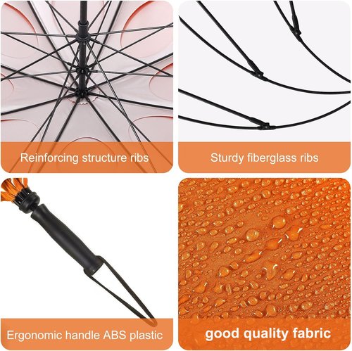 Doubwell Storm Proof Umbrella Sports Golf Umbrella 62 Inch Large Size Sturdy Umbrella UV Protection And Resist Up 55 MPH Strong Wind For Men And Women (Orange)