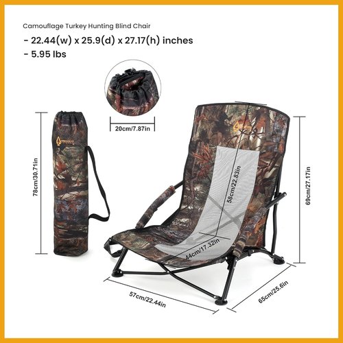 Arrowhead Outdoor Portable Folding Turkey Hunting Blind Chair - Padded Armrest, Camouflage, Low Profile, 2-Pack