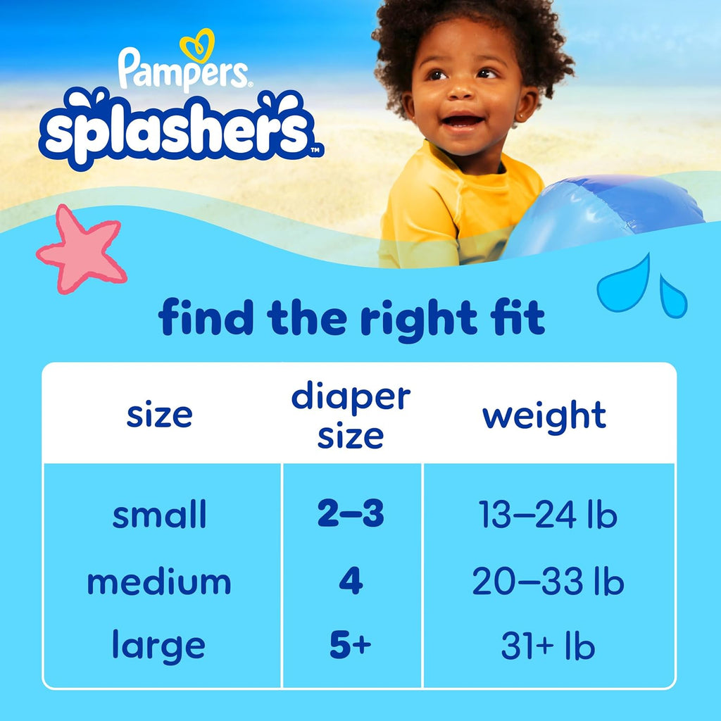 Pampers Swim Diapers - Splashers for Baby - Gap-Free Disposable Swimming Pants | Size 2-3, 20 Count