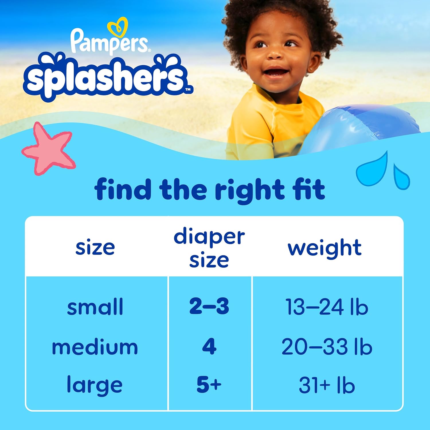 Pampers Swim Diapers - Splashers for Baby - Gap-Free Disposable Swimming Pants | Size 2-3, 20 Count
