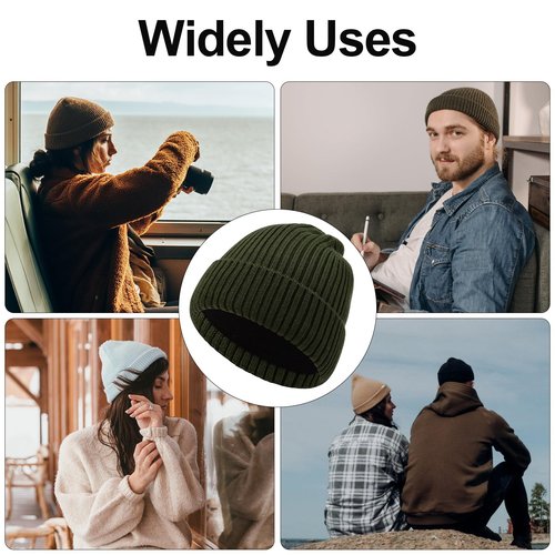 Oversize XL XXL Wool Beanie Hat for Men Big Head Merino Wool Knit Ski Skull Cap Large Size Winter Hats for Men Women Army Green