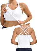 Skiennix Seamless Ribbed Workout Tank - Built-In Bra, V Neck Crisscross Back Yoga Top for Women