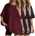 Oakgarden Women's Oversized Waffle T-Shirts - 3 Pack Half Sleeve Crewneck Casual Gym Tops