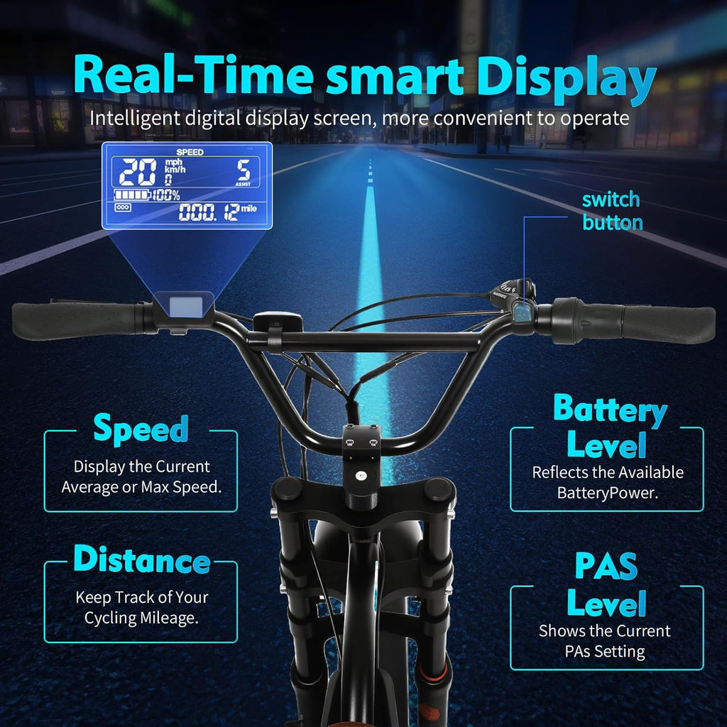 Skiennix Electric Bike - 1500W Peak Motor with 48V/20AH Battery | 20" Fat Tire for All Terrain Riding