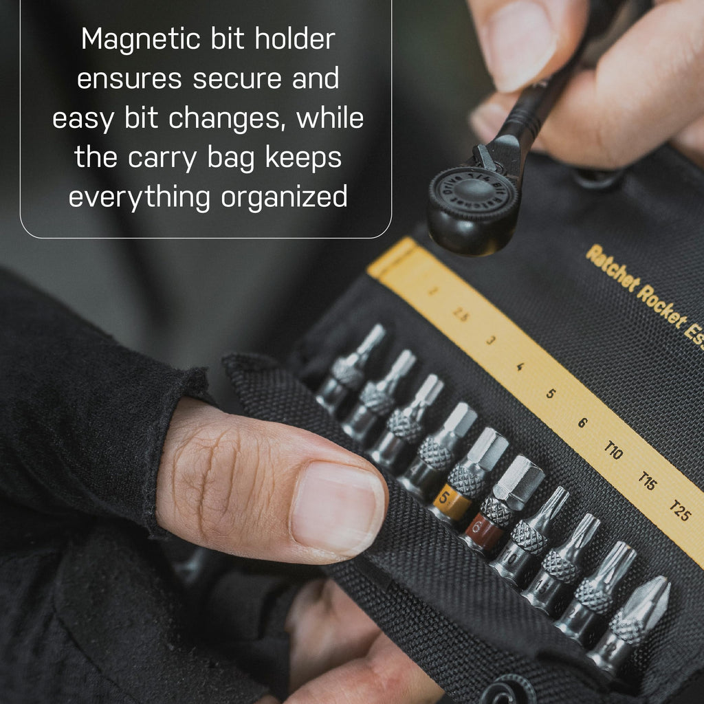 Topeak Ratchet Rocket Essential – Lightweight Compact Ratchet Tool Set with 10 Hardened Steel Bits, Magnetic Bit Holder, and Nylon Carry Bag for Cyclists