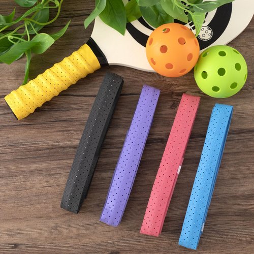 HINZIC 5 Pack Anti-Slip Perforated Pickleball Paddle Racket Grip Tape Handle Wrap for Pickle Ball Tennis Badminton Overgrip Racquet Moisture Wicking- Red & Blue & Black & Yellow & Purple