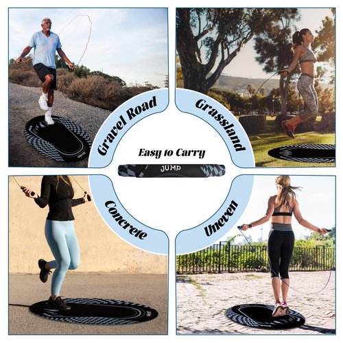 Jump Rope Mat Outdoor Indoor, Oval 52'' x 36'' Non-slip Fitness Exercise Mat, 5mm Shock Absorption Extra Thick Design, Suitable for Home Gym Floor, Concrete Jump Roping black