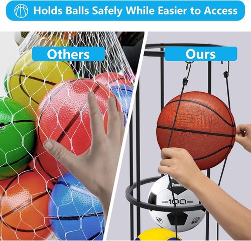 Garage Ball Storage Rack - 3 Layer Wall-Mounted Basketball Holder | Space-Saving Vertical Organizer for Soccer, Volleyball, Football