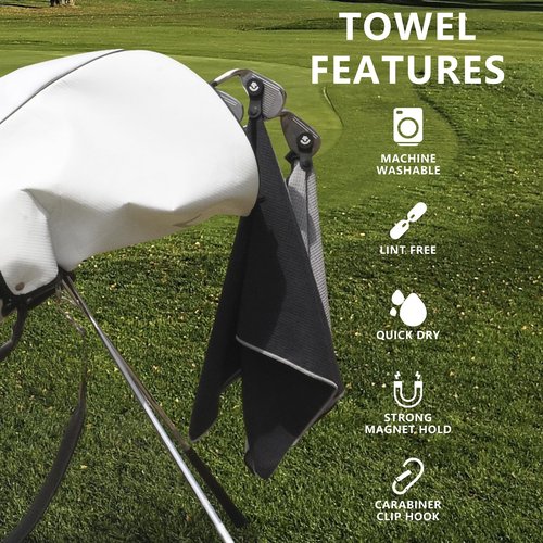 4Monster Golf Towels 3-Pack with Detachable Magnet and Portable Pouch, Quick-Dry Microfiber Golf Towel Set for Golf Bags,Custom Towel Gifts for Men or Women (3, Black)