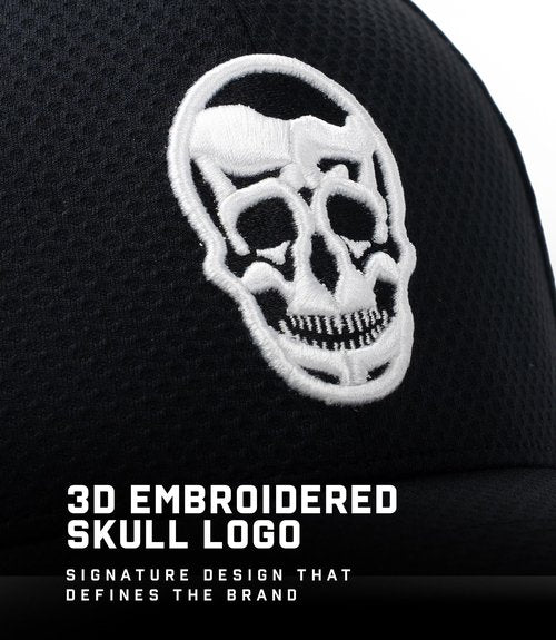 Gymreapers Baseball Hats and Caps for Men | Lightweight Fitted Hats for Running, Workouts, Gym and Outdoor Sports | Polyester Made Moisture Wicking Adapt Caps (Black/White)
