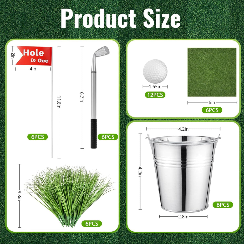 Skiennix Golf Party Decorations Kit - 6 Reusable Centerpieces with Iron Buckets, Mini Balls & Flags