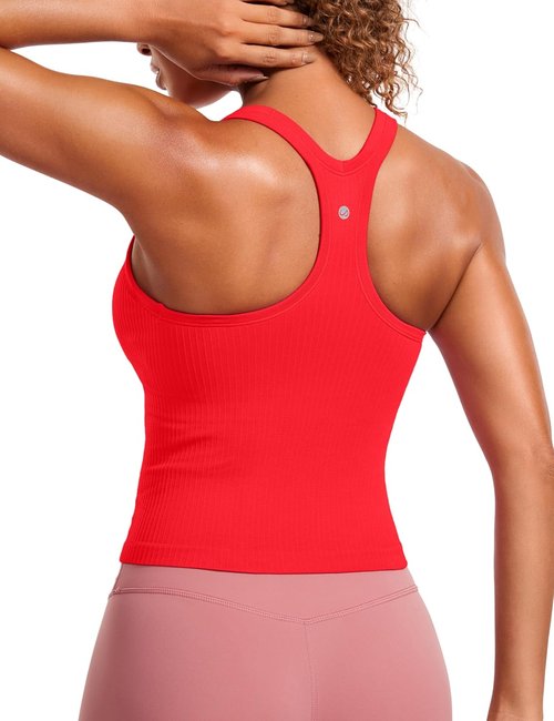 CRZ YOGA Seamless Ribbed Tank Top - Women's Workout Racerback Camisole with Built-In Bra, Comfortable Fit