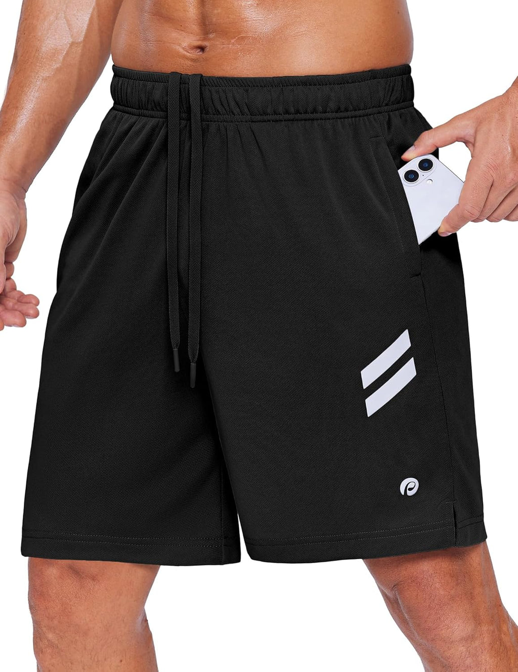 PINSPARK Men's 7 Inch Athletic Gym Shorts - Breathable Quick-Dry Running Shorts with Zipper Pockets