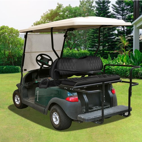 F FINEC 4PCS Waterproof Leather Golf Cart Seat Covers Compatible with EZGO TXT 1994-2013 Front & Aftermarket Rear Seat Kits | Beige Stitching | No Staple Installation