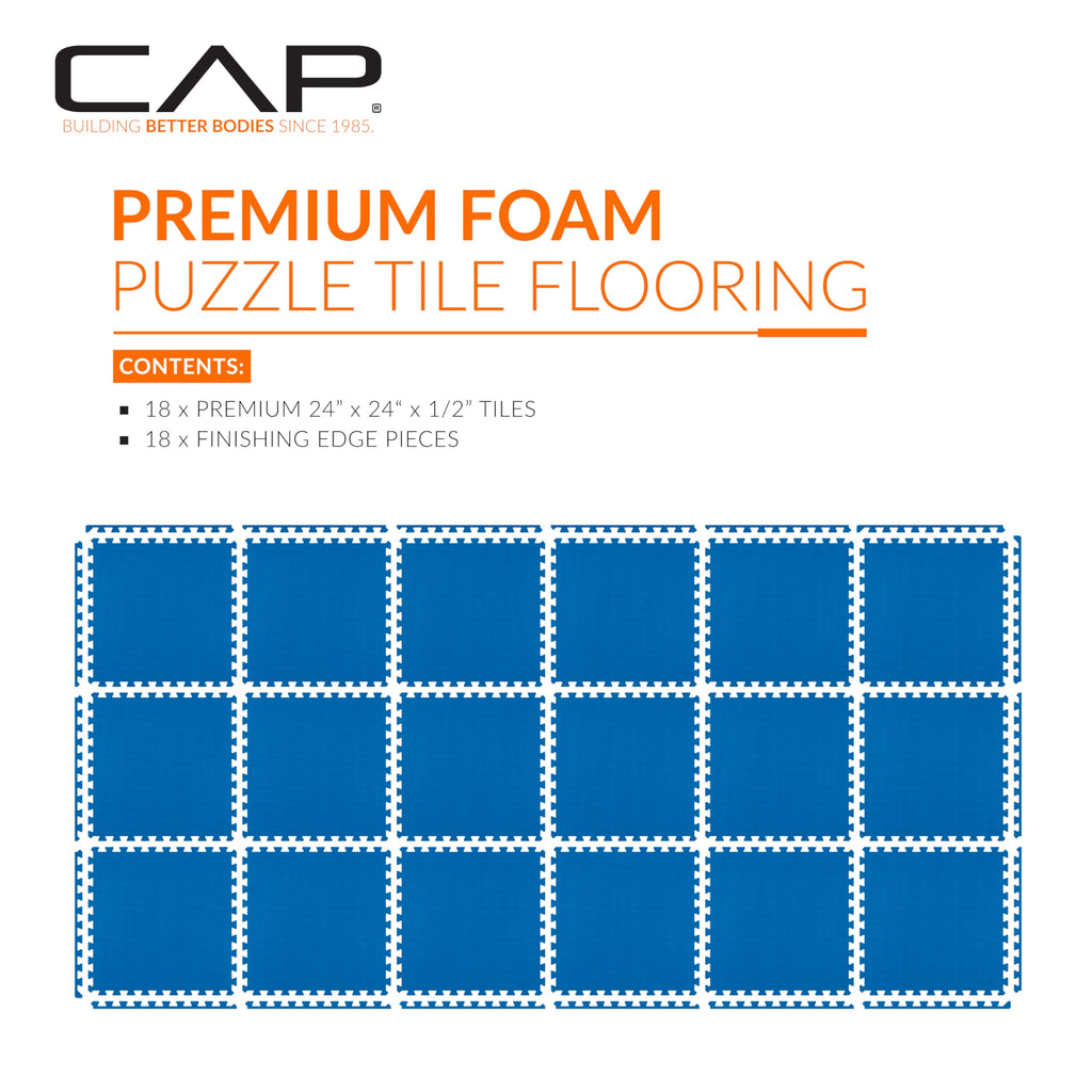 CAP Barbell 1/2-Inch Interlocking EVA Foam Exercise Puzzle Mat Home Gym Flooring - 3 Pack | 24" x 24" x 1/2" | T Pattern - Blue
