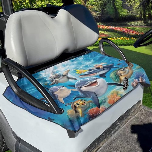 DISNIMO Ocean Dolphin Turtle Golf Cart Seat Cushion Cover Golf Cart Seat Blanket Fit All Golf Cart Comfortable Portable Golf Cart Seat Towel for 2 Person Seats Club Car