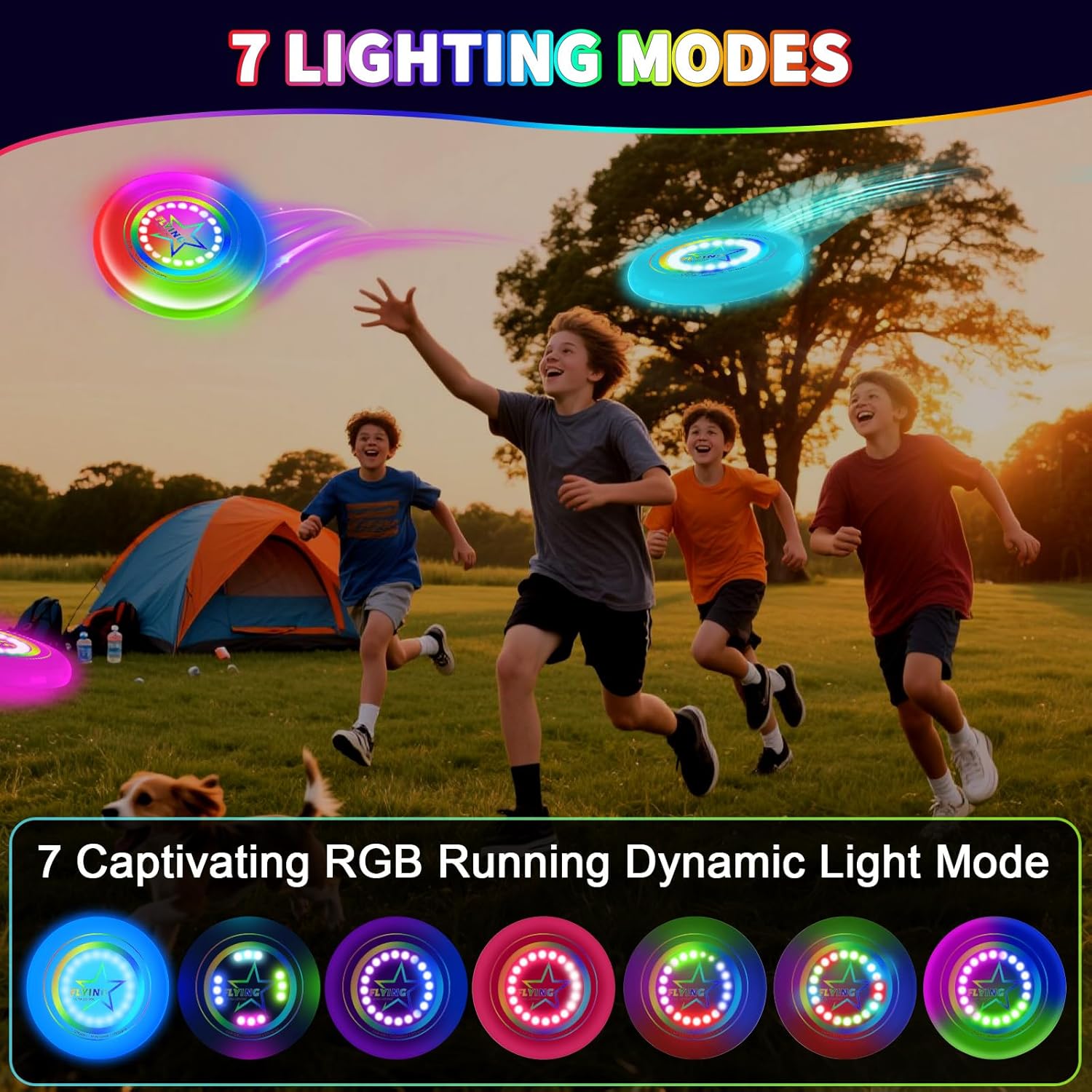 Skiennix LED Light Up Flying Disc | 7 Color Modes | Rechargeable Outdoor Toy for Kids & Adults