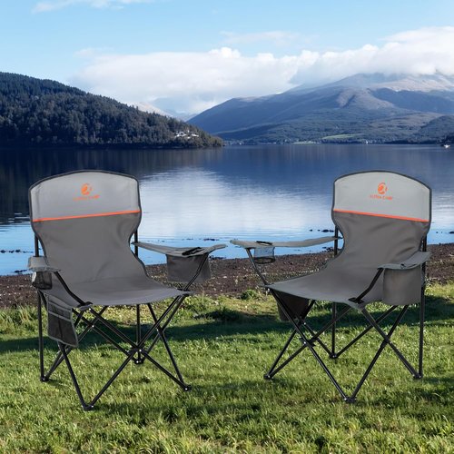 High Point Sports Portable Camping Chair - Lightweight Folding Design | 2-Pack, Supports 350 lbs, Gray