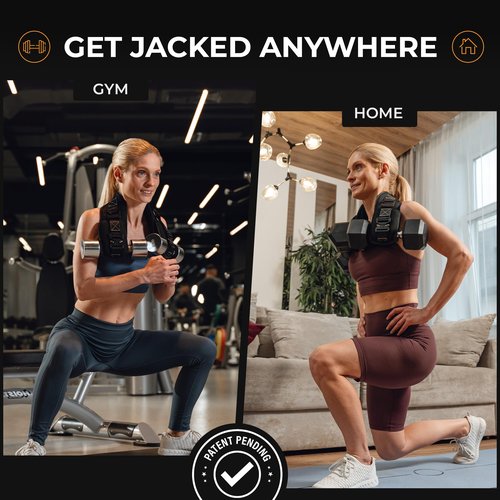 JAB Premium Hip Thrust Belt for Dumbbells & Kettlebells (Patented) - Heavy Duty Glute Training System for Home Gym, Fast Setup for Progressive Overload Without Barbell or Rack (Black)