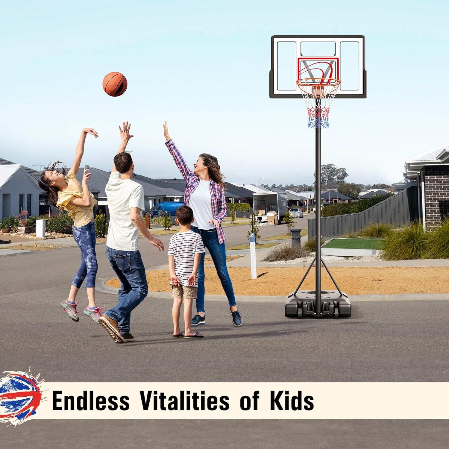 TONBUX Adjustable Basketball Hoop - 10FT Portable Goal with 44 Inch Backboard for Kids & Adults