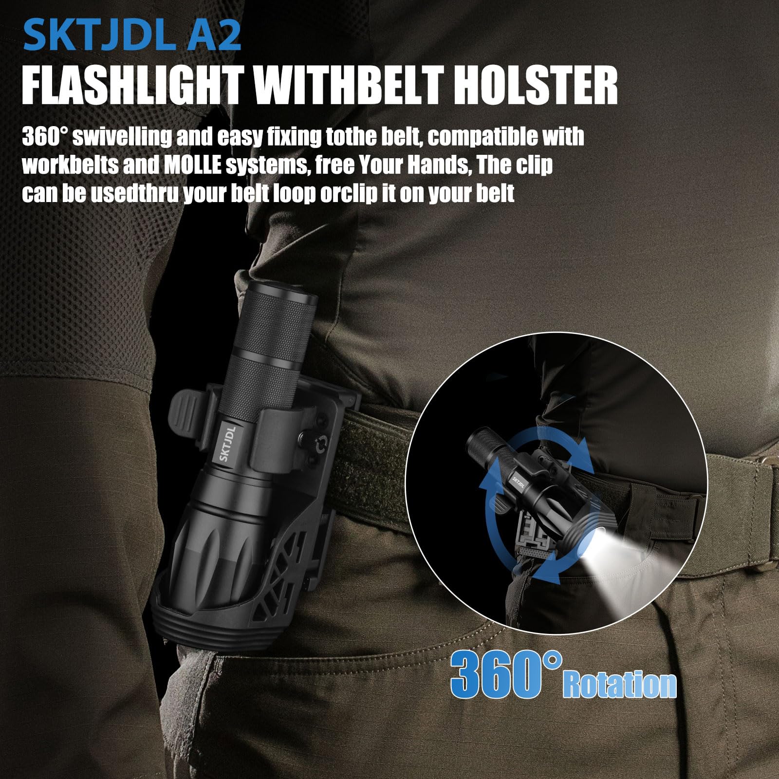 SKTJDL Tactical Flashlight with Holster Super Bright 1200LM Zoomable Law Enforcement Flashlight with Holster for Duty Belt, 5 Modes Powerful Waterproof Portable Small Led Flashlight for Camping,Hiking