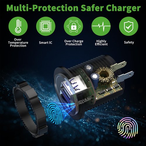 10L0L Golf Cart Quick Charge 3.0 Outlet Dual USB Charger Socket for Yamaha EZGO Club Car, 12V Input Double USB Ports Waterproof