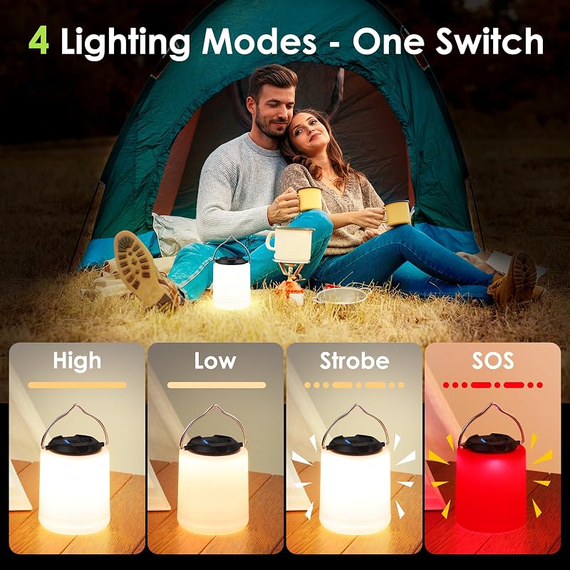 BOBKID LED Camping Lantern - Rechargeable, 1000 Lumens, 360° Light, IP44 Waterproof (Black)