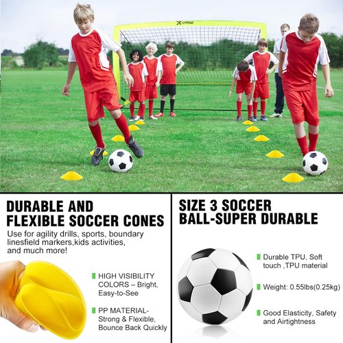 Kids Soccer Goals by [Brand Name] - Backyard Set of 2 | 4x3 ft & 6x4 ft Pop-Up Training Equipment with Ball & Cones