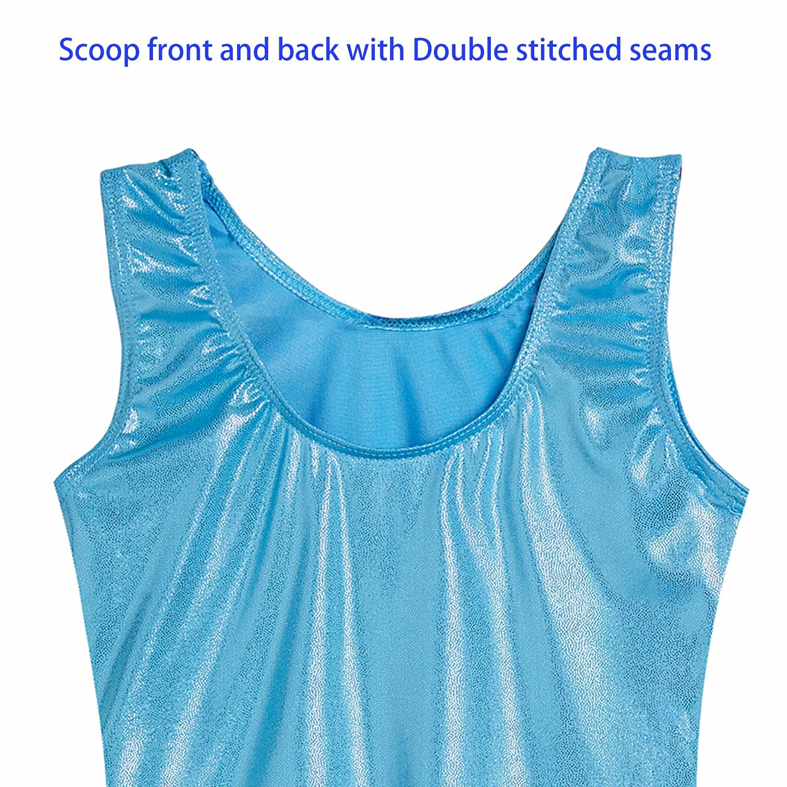 Domusgo Gymnastics Leotards for Girls 10-12 Years Old Blue Sparkly One Piece Tumbling Outfits