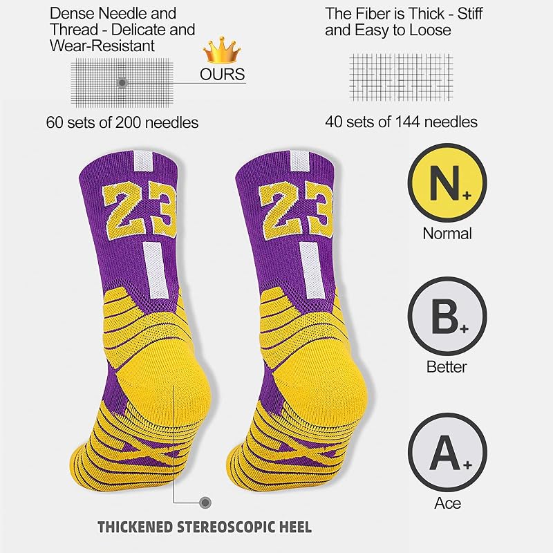 2-Pairs Basketball Socks for Men & Boys - Lucky Number Sports Style, Variation #30-sc+5.5-11.5
