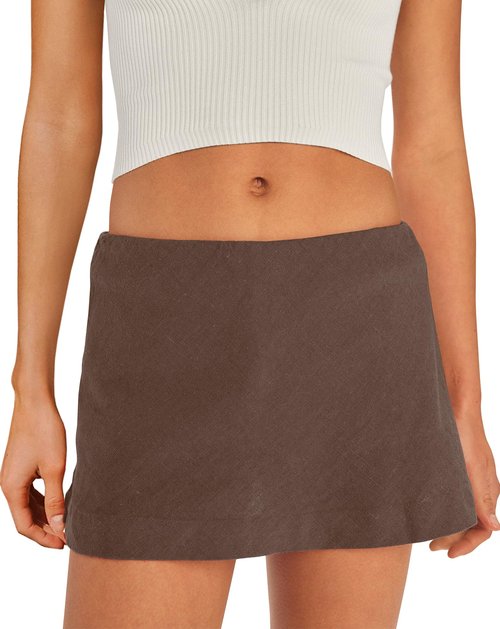 SENSERISE Womens Cotton Linen Skorts Mini Skirt with Shorts Underneath Short A Line Skirts Summer Beach Outfits(Coffee Brown,M)