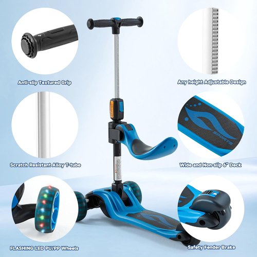 GLAMUP Kids Scooter - 2-in-1 Folding Kick Scooter with Adjustable Height & Safety Lock | 3-Wheel Design for Ages 3-14