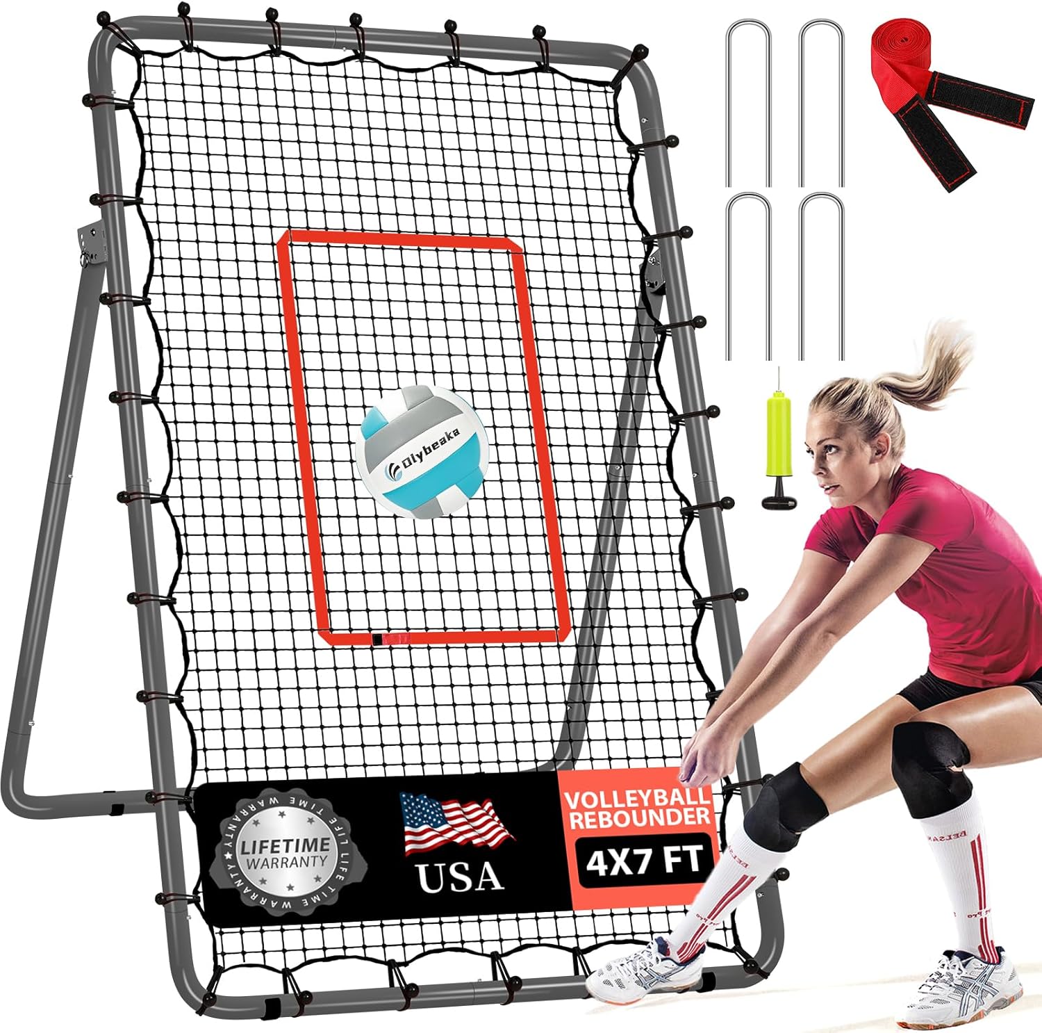 Skiennix Volleyball Rebounder Net - 6-Angle Adjustable 7x4ft Training Equipment for Bumping & Spiking