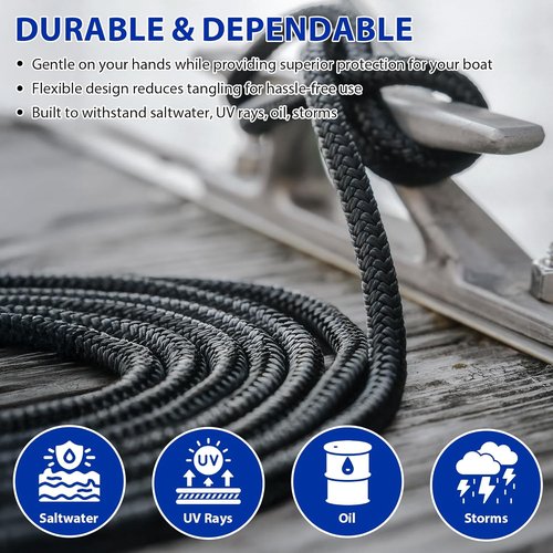 Boat Dock Lines - Double Braided Nylon Ropes with Pre-Spliced Loop | 3/4" x 25ft | 2 Pack for Mooring & Docking